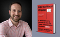A split graphic featuring a man in a collared shirt on the left and a picture of his book, "Into the Wood Chipper," on the right.