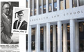 A graphic with old black-and-white photos of Brooklyn Law School alumnus Sheridan Albert on the left and the main campus building on the right.