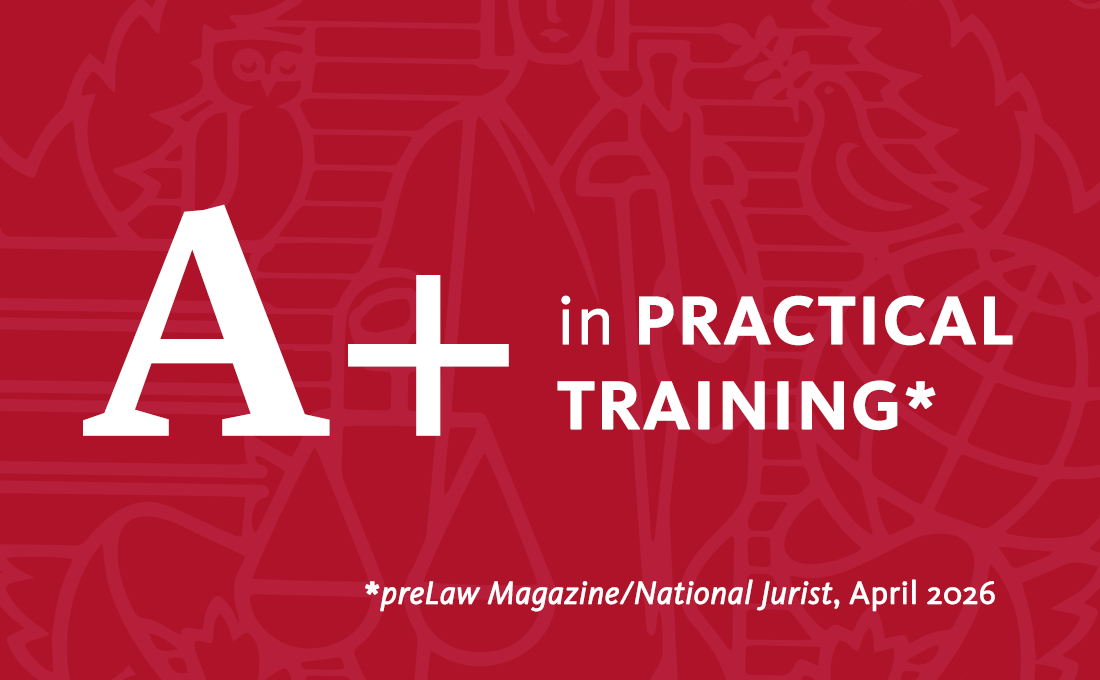 A graphic on a red background that reads "A+ in Practical Training by preLaw Magazine/National Jurist, April 2026"