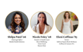 A graphic showing three women with their names and titles below their images: Shilpa Patel '06, Nicole Foley '08 and Eleni Coffinas '85.