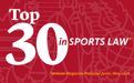 A red graphic reading "Top 30 in Sports Law *Hackney Publications, May 2026"