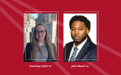 A graphic displaying headshots of Courtney Clark on the left and Jahi Liburd on the right, with their names and graduation years displayed under their pictures.