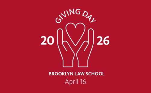 A red graphic with an outline of two hands with a heart inside that says "Giving Day 2026"
