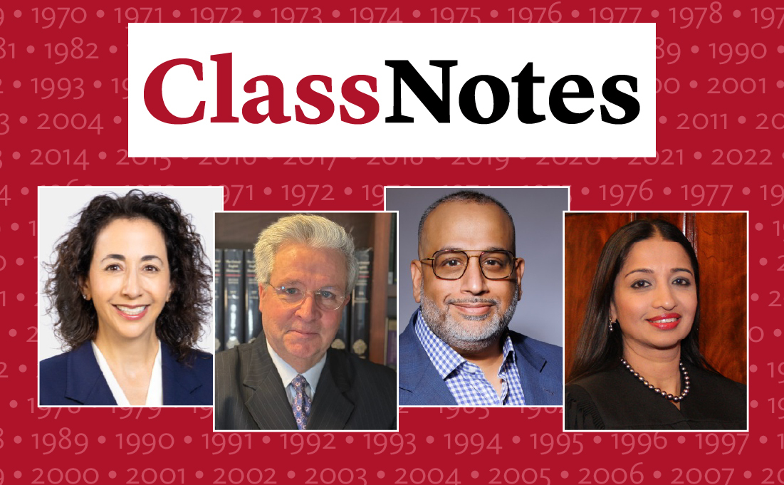 A red graphic titled "Class Notes" with four inset pictures of people.