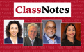 A red graphic titled "Class Notes" with four inset pictures of people.