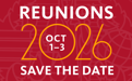 A red graphic with white text reading "Reunions 2026."