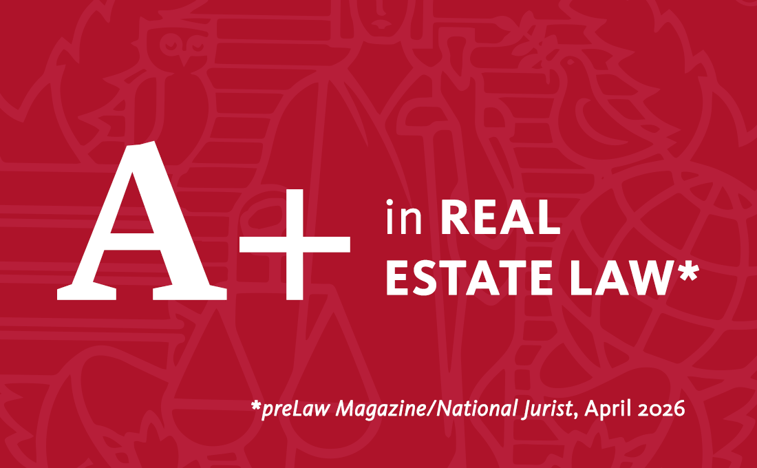A red graphic with white text that says "A+ in Real Estate Law."