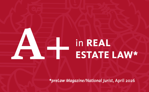 A red graphic with white text that says "A+ in Real Estate Law."