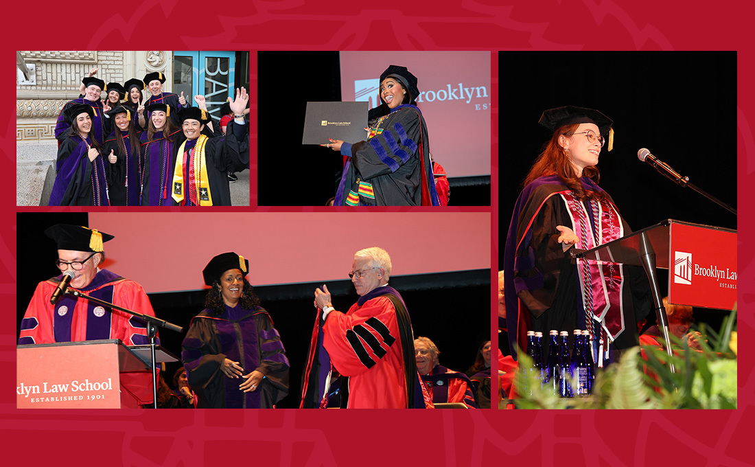 A collage of five photos from Brooklyn Law School's 2026 commencement ceremony.